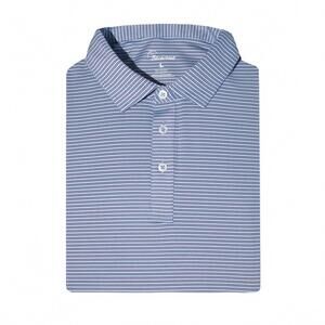 NEW BLUECREST men's graduate stripe performance polo in blue, navy, white
